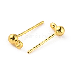 真鍮製丸玉スタッドピアスポスト  水平ループ付き  ニッケルフリー  18KGP本金メッキ  5x3mm  穴：1.2mm  ピン：0.8mm&nbsp;LS-KK-WH0061-10G02