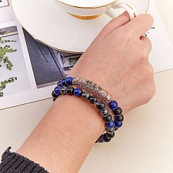 2шт. Набор из 2-х стильных браслетов из натурального тигрового глаза и драгоценных камней&nbsp;BJEW-SW00090