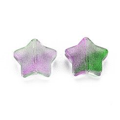 ツートン透明スプレー塗装ガラスビーズ  スター  蘭  12.5x13x5mm  穴：1mm&nbsp;GLAA-T022-25-C02