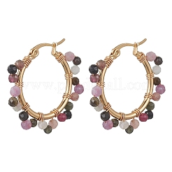 2 paire de boucles d'oreilles créoles en tourmaline multicolore naturelle&nbsp;EJEW-JE06942