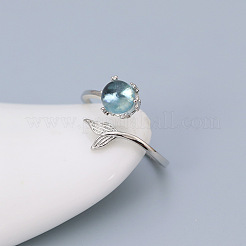 Плоские круглые и рыбий хвост с родиевым покрытием 925 стерлинговое серебро кубический цирконий кольца-манжеты FS-WGA9FD9-01