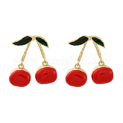 Вишневые латунные эмалевые серьги-гвоздики EJEW-U062-02A-G