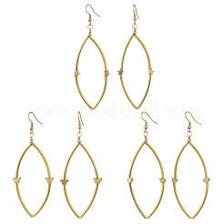 3 пара полых серег-подвесок из латуни в форме конского глаза с сердцем&nbsp;EJEW-JE06372