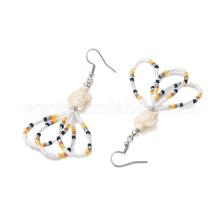 Orecchini pendenti da donna con perline di semi di vetro a forma di fiore&nbsp;EJEW-MZ00203-02