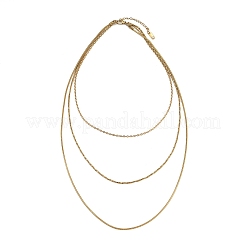 304ステンレススチール製スネークチェーン3層ネックレス（女性用）  ゴールドカラー  15.75インチ（40cm）  1.5~2 mm幅&nbsp;NJEW-A057-02D-G