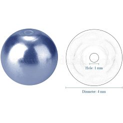 真珠光沢のある環境に優しい染色ガラスパールラウンドビーズ  ダークスレートブルー  4~4.5mm  穴：0.7~1.1mm  約1000個/箱&nbsp;HY-PH0002-12-B