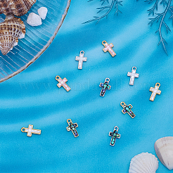 10 Stück 5 Farben Messing gefärbte natürliche Muschel Kreuz Charms&nbsp;KK-GO0002-29