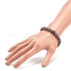 Круглый эластичный браслет из натуральной кунжутной яшмы / киви яшмы из бисера BJEW-JB07873-02