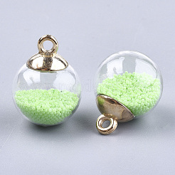 ガラスボールペンダント  マイクロビーズとCCBのプラスチックのパーツ  ラウンド  淡緑色  21x15.5~16mm  穴：2mm&nbsp;X-GLAA-T003-03D
