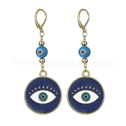 Плоские круглые серьги с подвесками из легированной эмали и латунными булавками EJEW-JE05383
