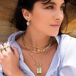 Женские подвески в виде звезды и прямоугольника из латуни с микропаве из прозрачных кубических цирконий с розой&nbsp;FS-WG2F54E-01