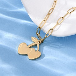 Ожерелья с подвесками из нержавеющей стали вишня 304 для женщин NJEW-M106-01G