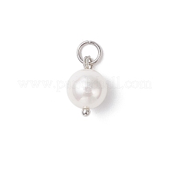 シェルパールラウンドチャーム  304ステンレススチール製丸カン付き  ホワイト  ステンレス鋼色  12x8mm  穴：3.3mm&nbsp;PALLOY-JF04476-02