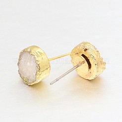 Flache runde natürliche druzy Achat Ohrstecker&nbsp;EJEW-L168-05C
