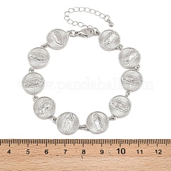 Плоская круглая цепочка с латунными звеньями в форме Девы Марии для женщин&nbsp;BJEW-K248-06B-P