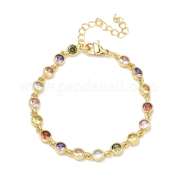 Плоские круглые латунные браслеты-цепочки с инкрустацией кубическим цирконием для женщин&nbsp;BJEW-P385-01G