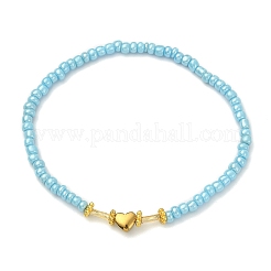 Braccialetto elasticizzato con perline a forma di cuore di semi ed ematite sintetica&nbsp;BJEW-JB09471