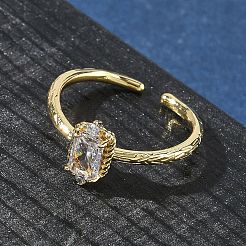 Прямоугольные латунные кольца-манжеты с микропаве из кубического циркония RJEW-Z111-04G-09