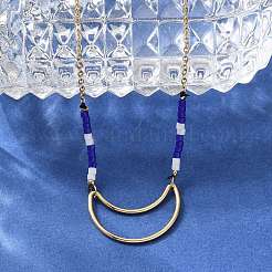 Ожерелья с подвесками из нержавеющей стали 304 и синих стеклянных бусин для женщин NJEW-A045-26A-G