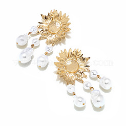 合金製イミテーションパールひまわりタッセルシャンデリアピアス（女性用）  ゴールドカラー  89x38mm&nbsp;WGA0AF8-01