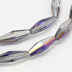 ライス型電気メッキガラスビーズ連売り  多面カット  半分虹メッキ  パープルメッキ  13x4mm  穴：1mm  約60個/連  29.9インチ&nbsp;EGLA-F103-02B