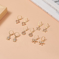 クリアキュービックジルコニアダングルフレンチフックピアス  女性用304ステンレスジュエリー  混合形状  ライトゴールド  20~26mm  ピン：0.7~0.8x12~20.6mm&nbsp;EJEW-JE05206-02