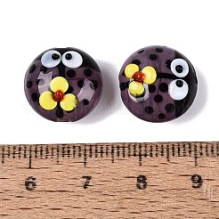 手作りのでこぼこランプワークビーズ  花柄の甲虫  パープル  14.5x9~11mm  穴：1~1.4mm&nbsp;LAMP-Q039-15E