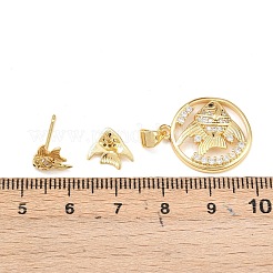 Комплект из латунного кулона и серег-гвоздиков с микропаве из кубических цирконий для женщин SJEW-F227-01G-G