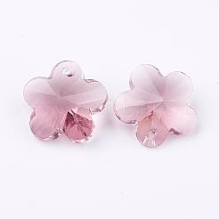クリアガラスペンダント  花  多面カット  ピンク  14x8mm  穴：1mm&nbsp;GLAA-K022-08B