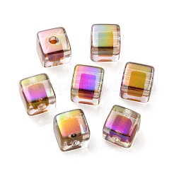 UVメッキ透明アクリルヨーロピアンビーズ  大穴ビーズ  キューブ  キャメル  13.5x13.5x13.5mm  穴：4mm&nbsp;OACR-F004-10D