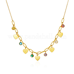 Легкие роскошные ожерелья из нержавеющей стали с разноцветными кубическими цирконами в форме сердца с кисточками для женщин на каждый день GN8905-2