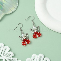 ガラスダングルピアス  合金ビーズと304ステンレススチールのピアスフック付き  天使  レッド  44~45x18mm&nbsp;EJEW-MZ00319-04