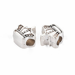 チベット風合金ヨーロピアンビーズ  カドミウムフリー＆鉛フリー  クラウン  アンティークシルバー  11.5x12x6.5mm  穴：4mm  約460個/1000g&nbsp;TIBEB-N007-014