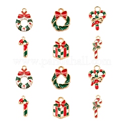 60個6スタイルライトゴールドクリスマステーマアロイエナメルペンダント  ちょう結びとキャンディケインのクリスマスリース  ミックスカラー  10個/スタイル&nbsp;ENAM-LS0001-58