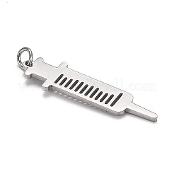 変色しない304ステンレススチールペンダント  丸カン付き  シリンジ形状  ステンレス鋼色  26.5x5x1mm  丸カン：4x0.6ミリ  穴：2.5mm&nbsp;STAS-H105-02P