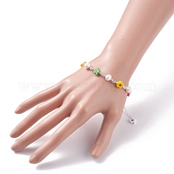 Bracciale fatto a mano con perline in vetro millefiori e perle naturali&nbsp;BJEW-TA00053