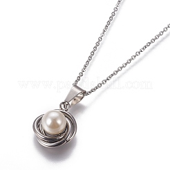 304ステンレススチールジュエリーセット  ペンダントネックレスとスタッドピアス  アクリル模造パール付き  ミックスカラー  ネックレス：17.5インチ（44.5cm）  耳スタッド：18x7ミリ  ピン：0.9mm&nbsp;SJEW-E329-02