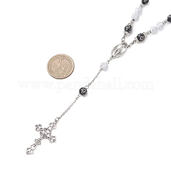 Collares rosarios con cuentas de acrílico y plástico CCB con colgante de cruz de aleación&nbsp;NJEW-JN05856-01