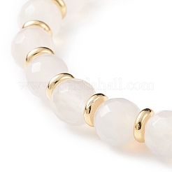 Эластичный браслет из овального мохового агата и белого агата с бусинами BJEW-JB08696