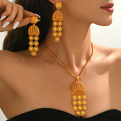 Комплекты из серег и ожерелий из винтажного сплава с длинными кисточками и полыми цветами для женщин HI3455