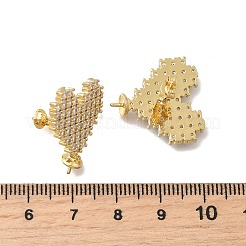 Фурнитура для сережек-гвоздиков в форме сердца из латуни с микропаве из прозрачных кубических цирконий KK-D431-043G