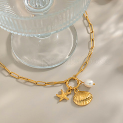 Женские кулоны из нержавеющей стали в форме ракушки с имитацией жемчуга в форме морской звезды QE7881
