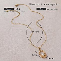 Collane vintage da donna con pendente ovale in acciaio inossidabile 304 e perla sintetica.&nbsp;FB5128