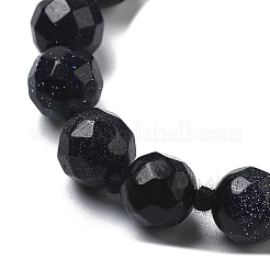 Collane di perline di pietra blu sintetica rotonda sfaccettata da 8 mm&nbsp;NJEW-F327-01A-01