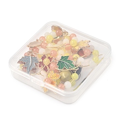 秋のテーマ合金エナメル、ガラスワイングラスチャーム付き  真鍮フープピアスパーツ  葉/カボチャ/松ぼっくり  ミックスカラー  39~56mm  6スタイル  2個/スタイル  12個/セット&nbsp;AJEW-SC0002-12