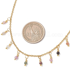 Ожерелье-нагрудник с гранеными круглыми натуральными разноцветными турмалинами диаметром 3 мм и цепочками из нержавеющей стали 304.&nbsp;NJEW-JN05943