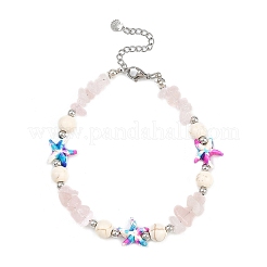 Браслеты на лодыжку с бусинами из окрашенной синтетической бирюзы и натурального розового кварца AJEW-AN00733-01