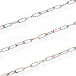 イオンプレーティング(IP) 304 ステンレススチール ペーパークリップチェーン  ハンダ付け  スプールで  虹色  5.5x2.2x0.5mm  10 m /ロール&nbsp;CHS-F010-01H-MC