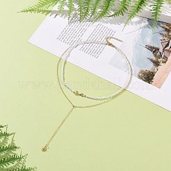 Двухслойное колье из латуни с луной и звездами NJEW-JN04142