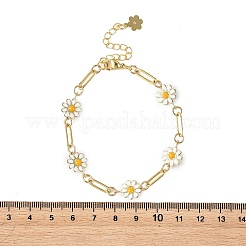 Bracciali da donna con catena a maglie floreali in ottone smaltato.&nbsp;BJEW-JB14167-01